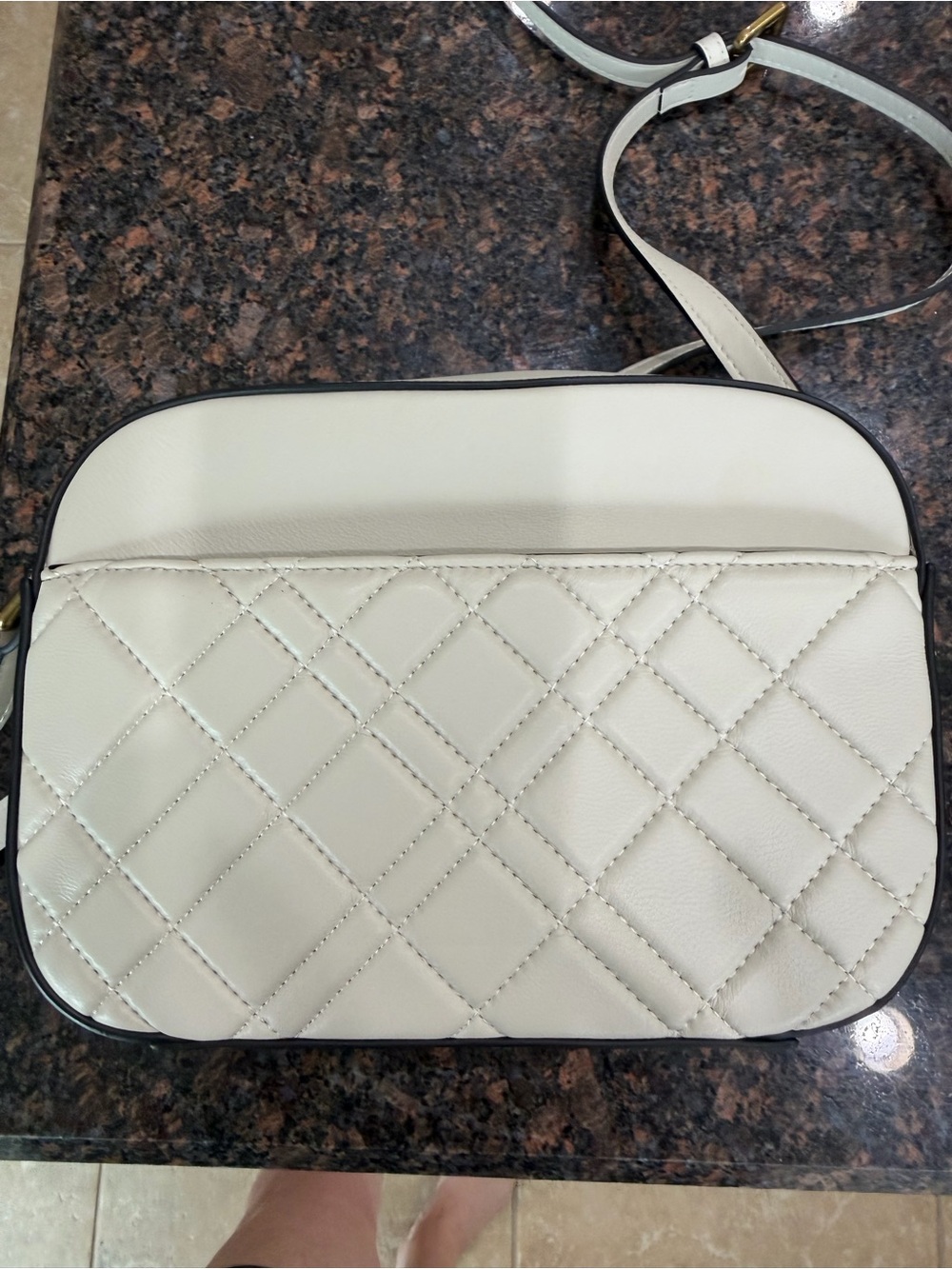 Kurt Geiger Cream Quilted Crossbody with Gold Plaque - Picture 8 of 9